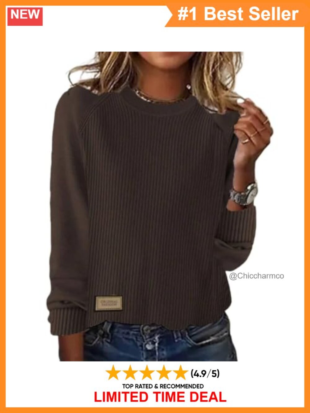 Women's Cotton Acrylic Blend Loose Fit Crewneck Pullover Sweater